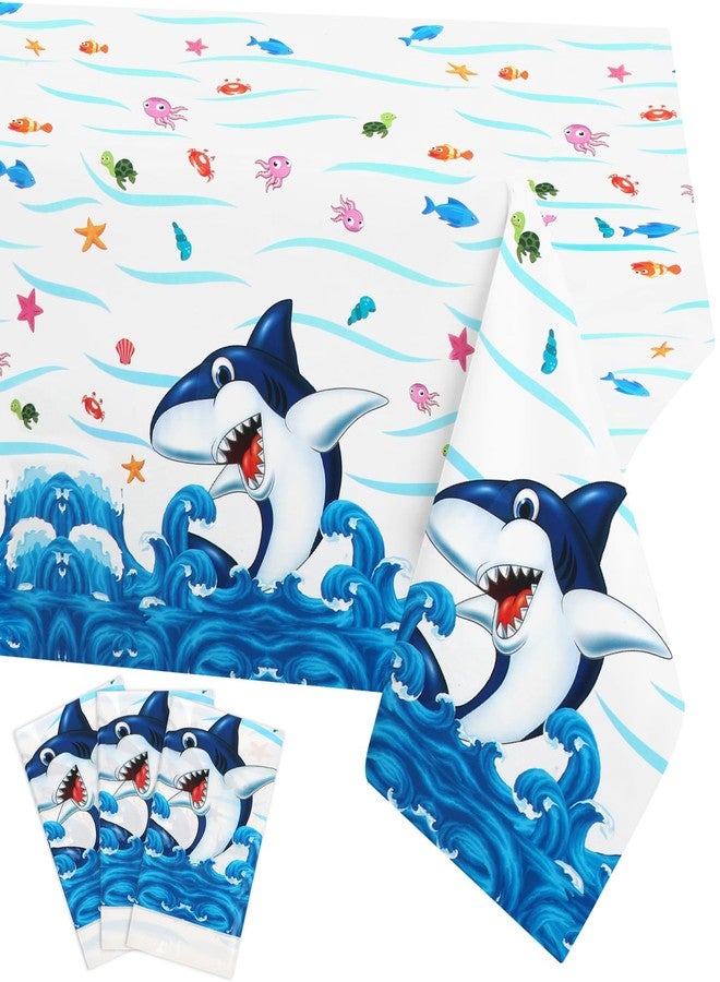 PHOGARY Shark Tablecloth, 3 Pack Disposable Plastic Rectangular Table Covers, Blue Ocean Theme Party Supplies for Boys Kids Birthday, Baby Shower, Wedding Anniversary - Image 1